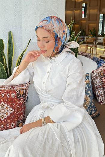 Lamelif Çiçek Desen Soft Eşarp Bej