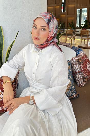 Lamelif Çiçek Desen Soft Eşarp Bordo