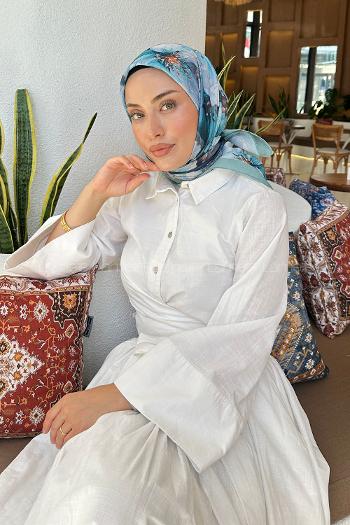 Lamelif Çiçek Desen Soft Eşarp Çağla Yeşili