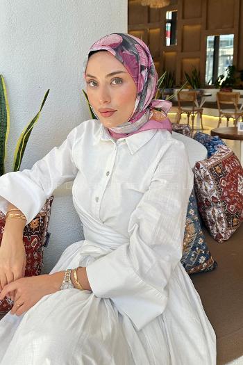 Lamelif Çiçek Desen Soft Eşarp Gül Kurusu