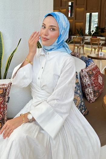 Lamelif Gül Desen Soft Eşarp Bebe Mavisi