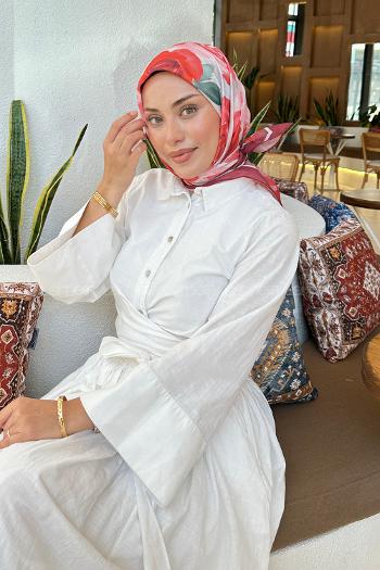 Lamelif Gül Desen Soft Eşarp Bordo