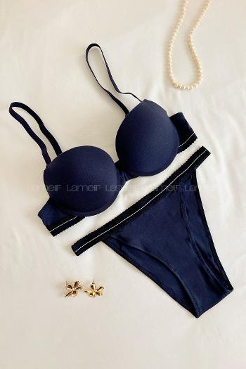 Navy Blue Cotton Fabric Underwire Support Bralet