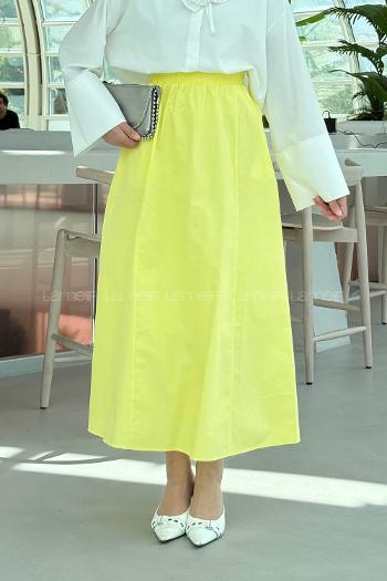 Lamelif Kloş Tesettür Etek Sarı