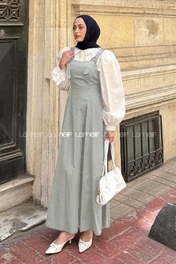 Lamelif Askılı Gabardin Tesettür Jile Çağla Yeşili