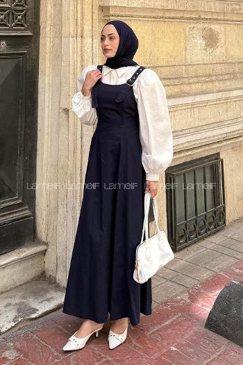Lamelif Askılı Gabardin Tesettür Jile Lacivert