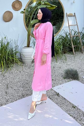 Pink Shirt Collar Cotton Lycra Tunic