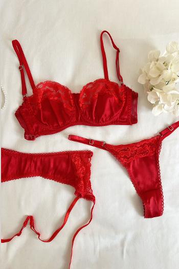 Red Cotton Fabric Underwire Unsupport 