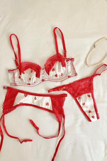 Lamelif Rhera Dantelli Saten Jartiyer Takım