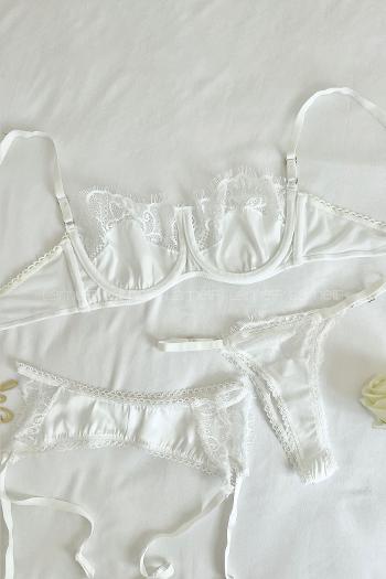 Lamelif Rhera Dantelli Saten Jartiyer Takım