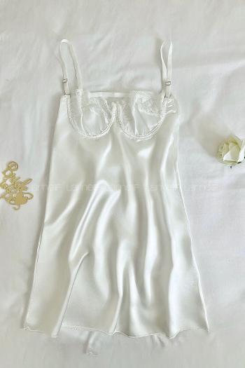 Lamelif Rhera Dantelli Saten Gecelikli Jartiyer Takım