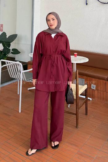 Lamelif Cep Detaylı Modal Tesettür Takım Bordo