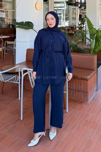 Lamelif Cep Detaylı Modal Tesettür Takım Lacivert