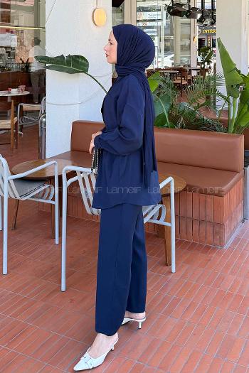 Lamelif Cep Detaylı Modal Tesettür Takım Lacivert