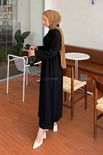 Lamelif Tesettür Krep Elbise Siyah