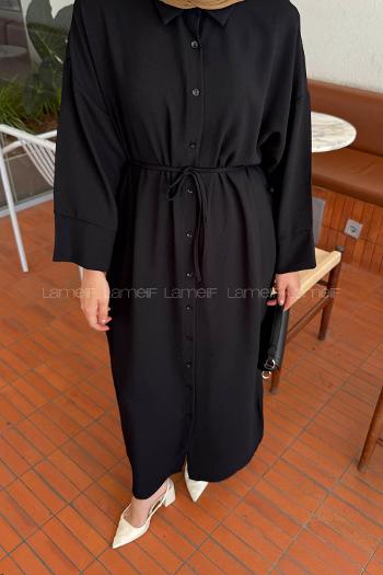 Lamelif Tesettür Krep Elbise Siyah