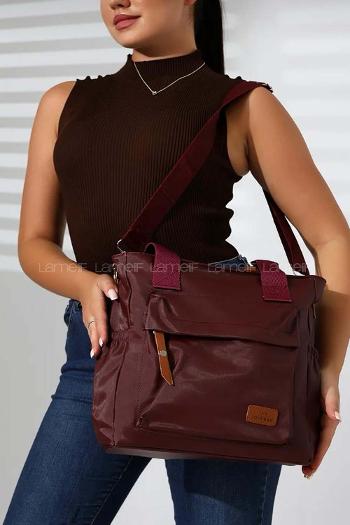 Lamelif Büyük Boy Saten Kumaş Salaş Omuz Çantası Bordo