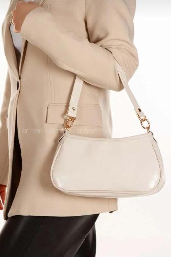 Lamelif Deri Görünümlü Baget Kadın Çanta Vizonrengi