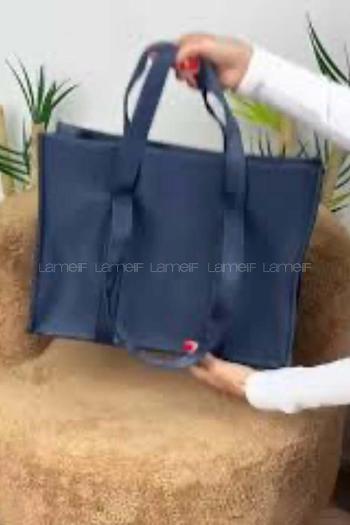 Lamelif Fermuarlı Kadın El ve Omuz Çantası Lacivert