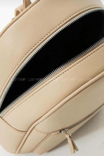 Lamelif İki Gözlü Deri Görünümlü Sırt Çantası Vizonrengi