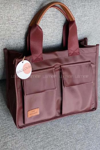 Lamelif Önü Çift Cepli Astarlı A kalite Saten Çanta Bordo