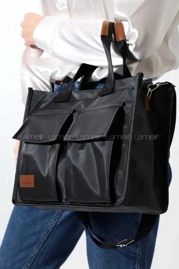 Lamelif Önü Çift Cepli Astarlı Akalite Saten Çanta Siyah