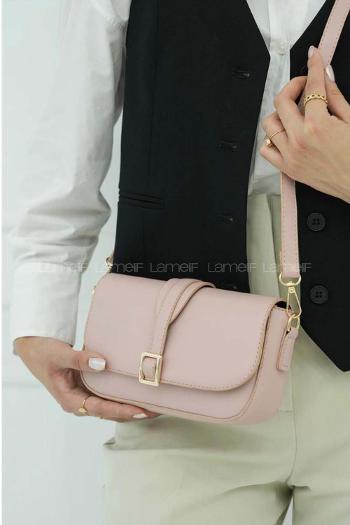 Lamelif Tokalı Çapraz Askılı Kadın Çanta Pudra