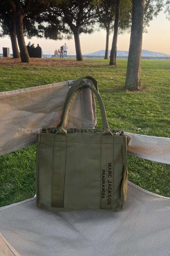 Lamelif Kanvas Kumaş Siyah Çapraz Çanta Kadın Haki