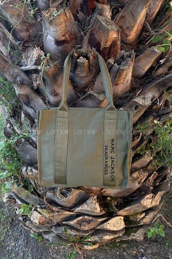 Lamelif Kanvas Kumaş Siyah Çapraz Çanta Kadın Haki