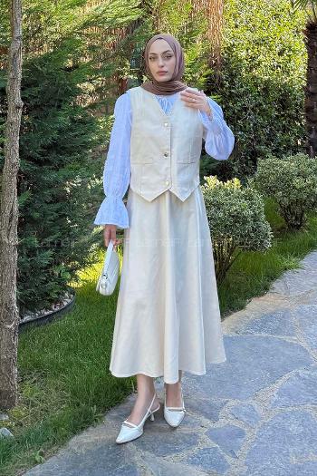 Stone V Neck Sleeveless Arm Cotton Flare Suit