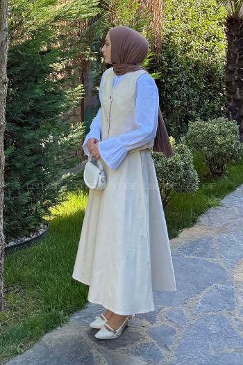 Stone V Neck Sleeveless Arm Cotton Flare Suit