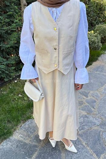 Stone V Neck Sleeveless Arm Cotton Flare Suit