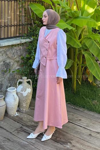 Powder V Neck Sleeveless Arm Denim Straight Skirt Suit