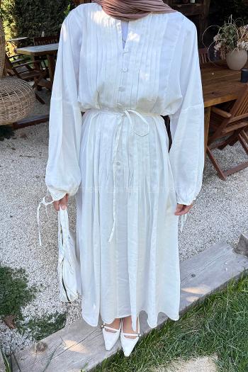 White Mandarin Collar Modal Dresess