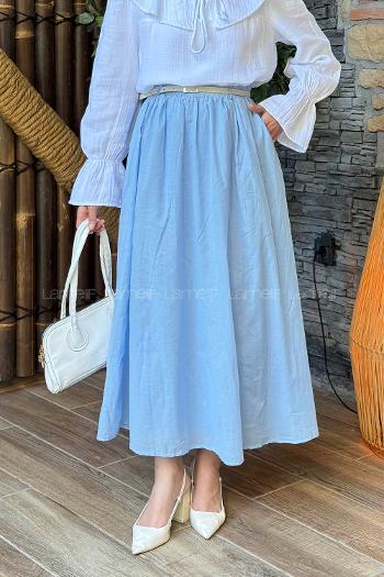 Lamelif Vual Kemerli Tesettür Etek Bebe Mavisi