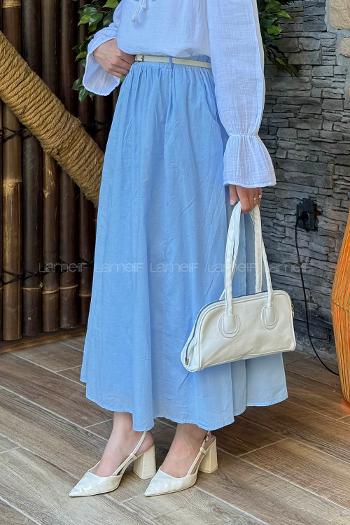 Lamelif Vual Kemerli Tesettür Etek Bebe Mavisi