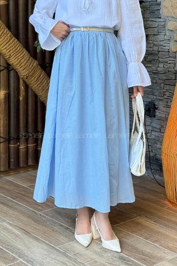 Lamelif Vual Kemerli Tesettür Etek Bebe Mavisi