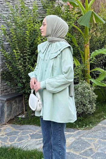 Lamelif Yaka Detaylı Luna Gömlek Mint