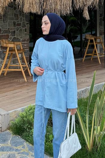 Lamelif Yırtmaç Detaylı Sweat Bebe Mavisi