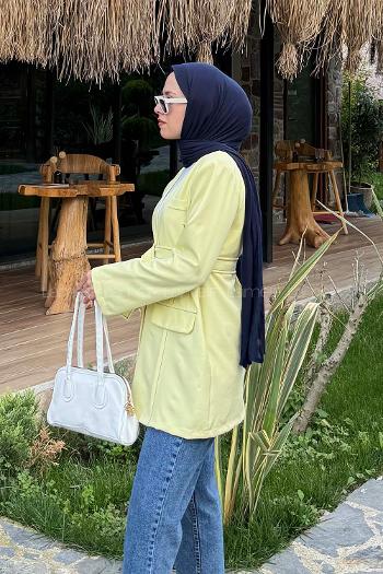 Lamelif Cep Detaylı Tesettür Ceket Sarı