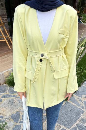 Lamelif Cep Detaylı Tesettür Ceket Sarı