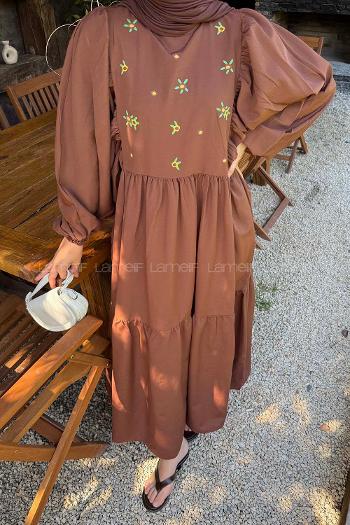 Lamelif Elica Tesettür Elbise Acı Kahve