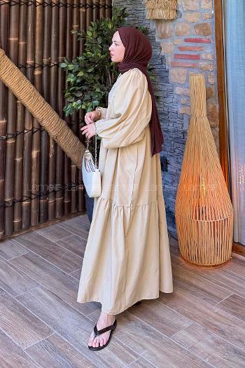 Lamelif Elica Tesettür Elbise Taş Rengi