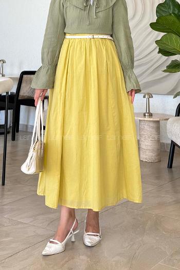 Lamelif Vual Kemerli Tesettür Etek Sarı