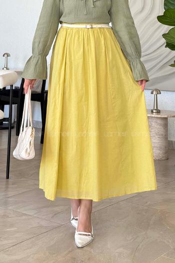 Lamelif Vual Kemerli Tesettür Etek Sarı