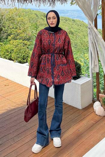 Lamelif Etnik Desenli Biyeli Ceket Rengarenk