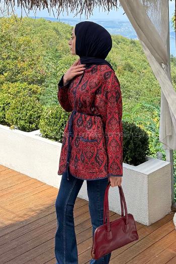 Lamelif Etnik Desenli Biyeli Ceket Rengarenk