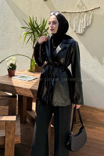 Black Jacket Collar Long Arm Polyester Jacket