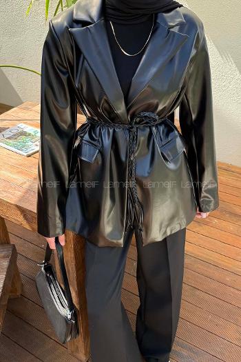 Black Jacket Collar Long Arm Polyester Jacket