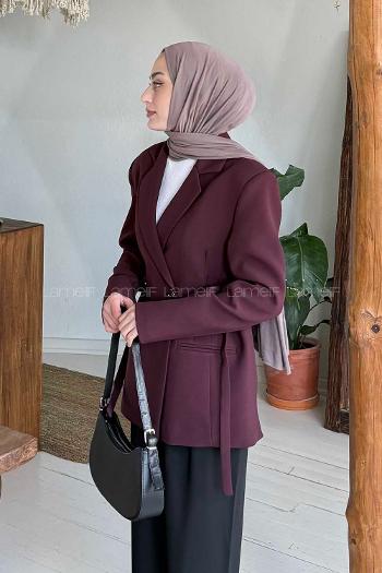 Lamelif Yandan Bağlamalı Ceket Bordo